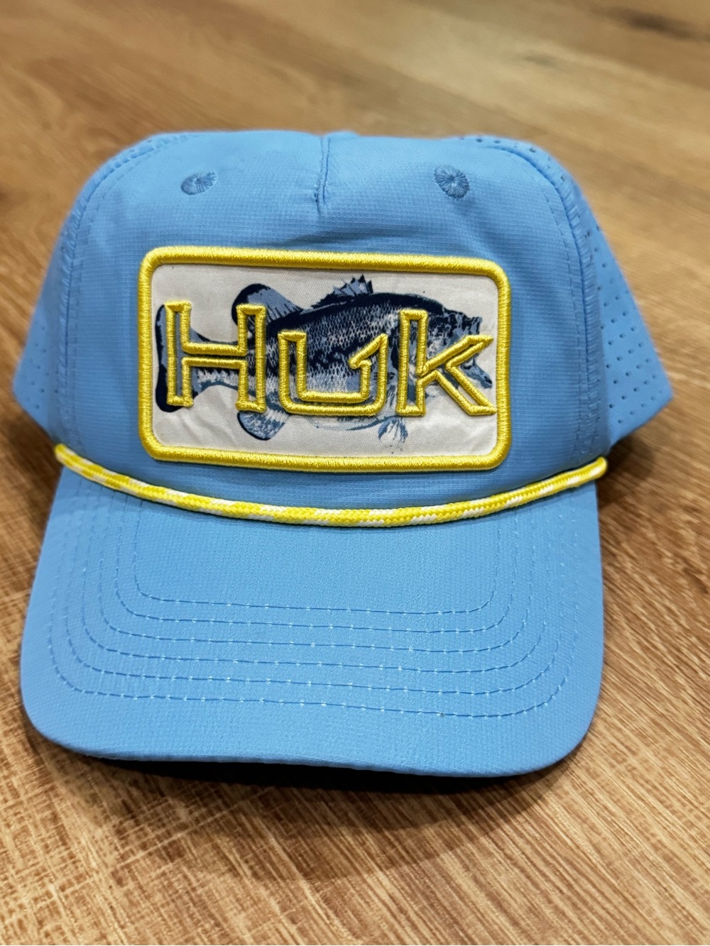 NWOT HUK Performance Fishing Trucker Hat Blue Bass Patch Rope Snapback Cap
